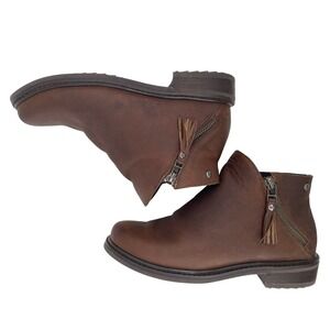 Parfeying Ankle Boots Womens 8 Brown Leather Side Zip Tassel Low Block Heel Boho